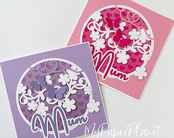 Floral Mum Mother's day, birthday, greeting card. Pink or purple.