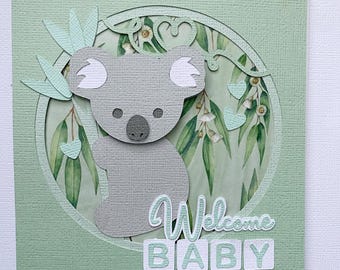 Welcome Baby Koala card, New baby girl or boy, baby shower card.