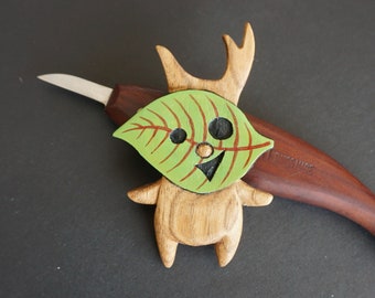 Korok - hand carved Legend of Zelda fan art, light green leaf