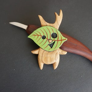 Korok - hand carved Legend of Zelda fan art, light green leaf