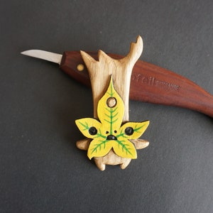 Korok - hand carved Legend of Zelda fan art, Yellow leaf
