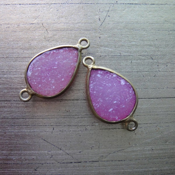 Druzy Conectors Pink Bezeled Lot of 2