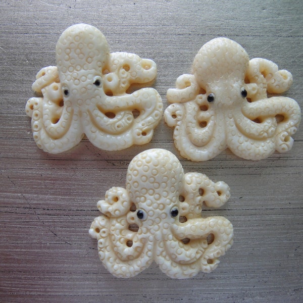 Octopus Bead Bone Carved Charm Pendent Scrimshaw
