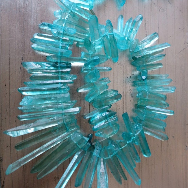 AQUA Crystal Quartz Beads // Quartz Points Bead // Pendent  Quartz Point //Aqua Aura