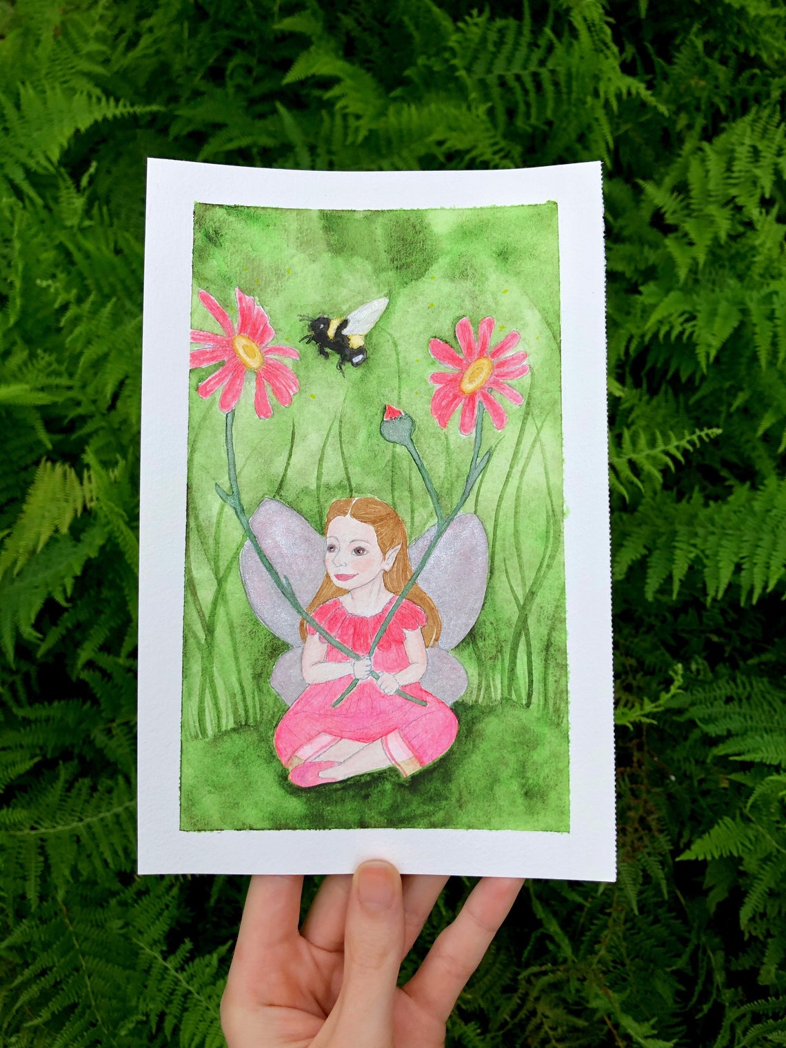 Pink Gerber Daisy Flower Fairy Painting Etsy