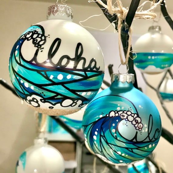 Aloha Surf Wave Beach Glass Wave Surf Ornament Etsy