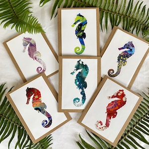 Seahorse acrylic pour art prints card or card set