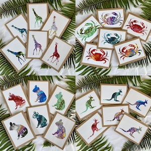 Giraffe kangaroo koala crab acrylic pour art prints card or card set