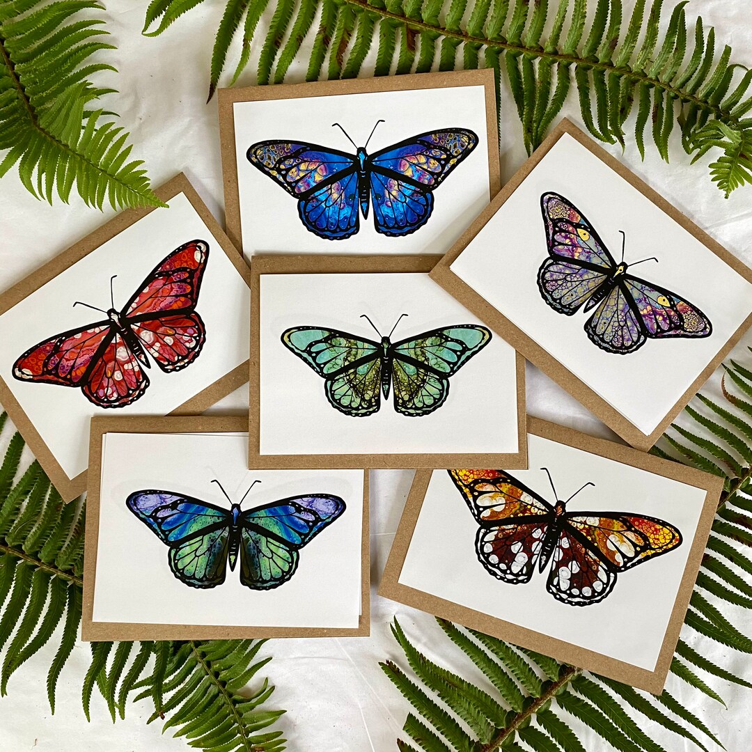 Butterfly Monarch Acrylic Pour Art Prints Card or Card Set - Etsy