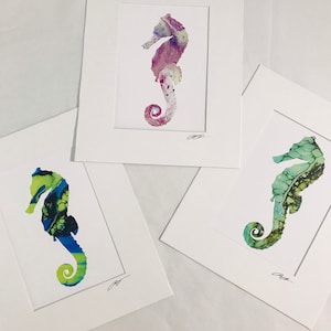 Seahorse fish acrylic pour painting prints