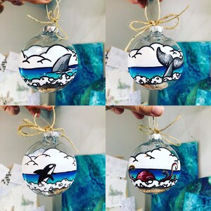 Clear Shatterroof handpainted whale shark octopus orca ornaments