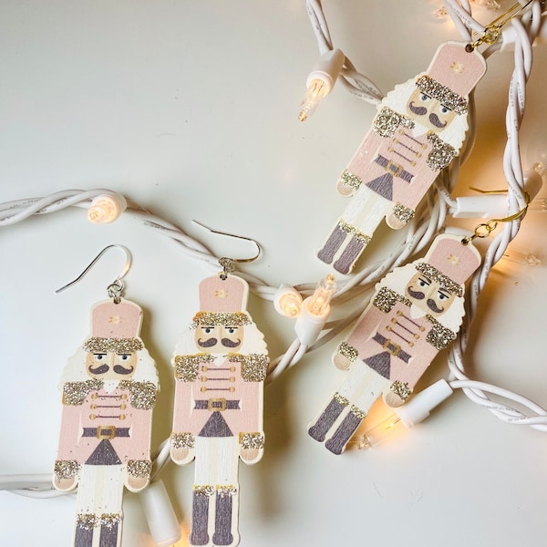 Nutcracker Christmas earrings sparkle holiday wood dangle costume jewelry