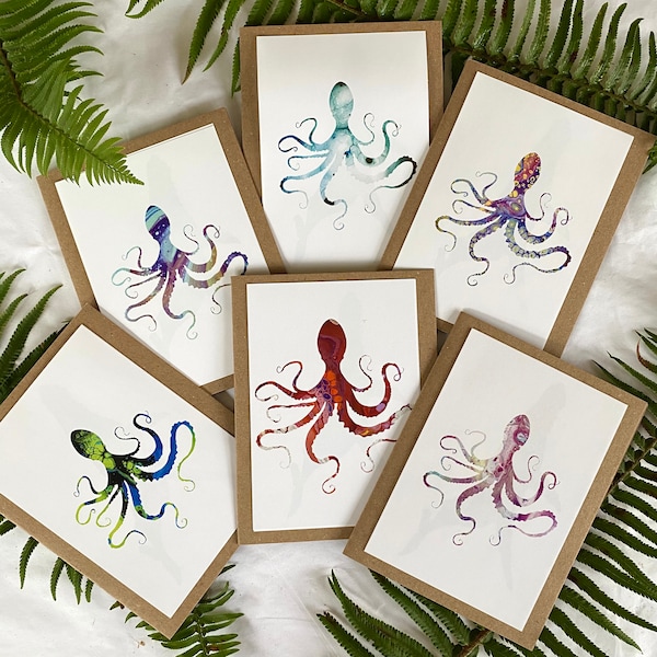 Octopus hee tako acrylic pour art prints card or card set