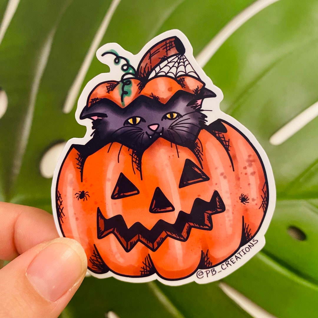 3” Halloween Kitty Vinyl Sticker Pumpkin Can Vampire Kitten Spider Cute ...