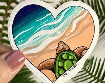 Vinyl sea turtle heart 3” sticker hawaii tropical ocean beach honu water bottle bumper computer sticker