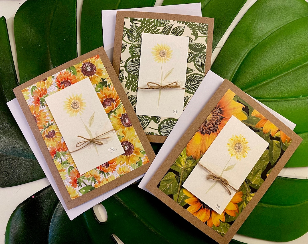 Sunflower Watercolor Painting Greeting Cards With Envelopes - Etsy
