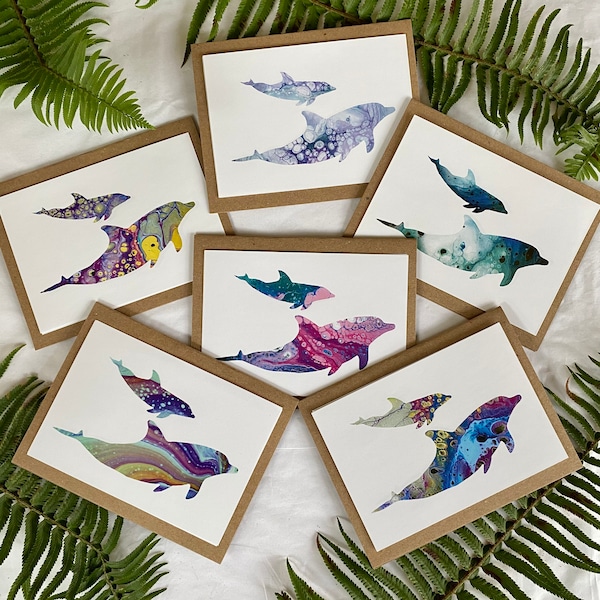 Delfín acrílico pour art imprime tarjeta o juego de tarjetas delfines