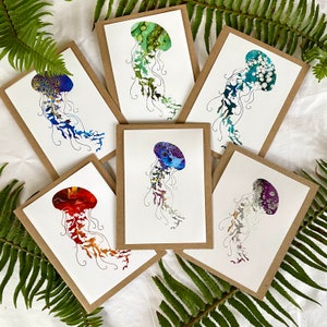 Sea jelly jellyfish acrylic pour art prints card or card set