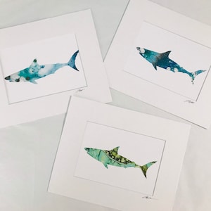 Shark and ahi acrylic pour painting prints