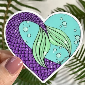 3” Vinyl sticker mermaid tail heart bumper sticker computer sticker water bottle sticker