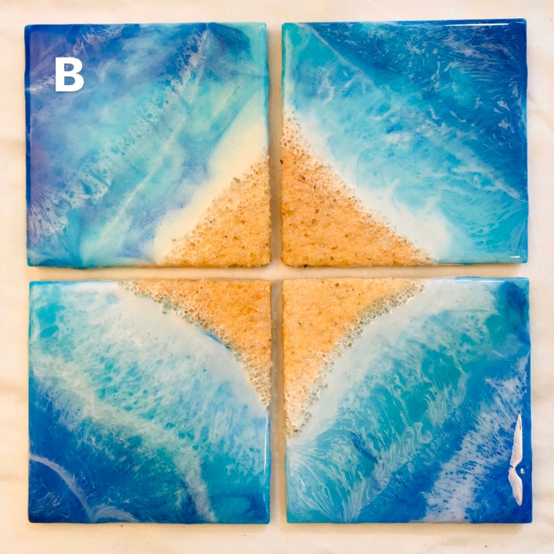 Resin beach ocean sand on ceramic tile coaster set Etsy