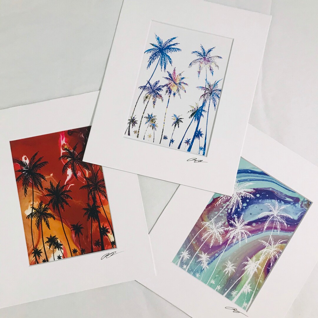 Palm Tree Tropical Beach Sunset Acrylic Pour Painting Prints - Etsy