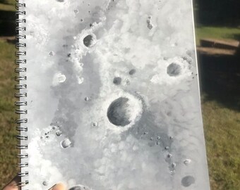 Hand-Painted Moonscape Spiral Bound or Sewn Notebook