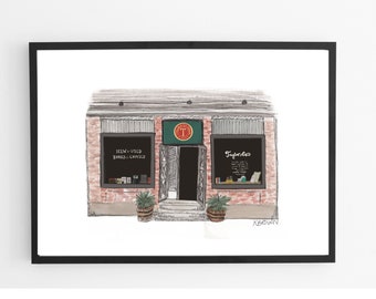 Taylor & Co Books, Ditmas Park, Brooklyn Print Souvenir Hand Painted Watercolor Illustration