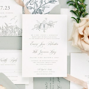 GEDRUCKTE benutzerdefinierte Hochzeitseinladung, Längste Zeit Design, Klassische Hochzeitseinladung, Veranstaltungsort Illustration, Veranstaltungsort Einladung