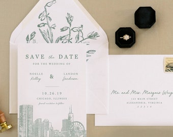 Chicago Save the Date, PRINTED Save the Date Card, Chicago Wedding Invitation, Destination Wedding, Windy City, Navy Pier