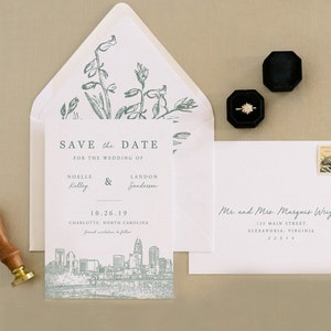 Charlotte Guardar la fecha, IMPRESO Guardar la tarjeta de fecha, Invitación de boda de Charlotte, Boda de destino, Queen City, Charlotte, Carolina del Norte