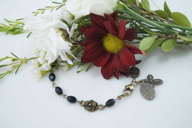 Rosary Bracelet Handmade Miraculous Medal Love Black Bronze Catholic