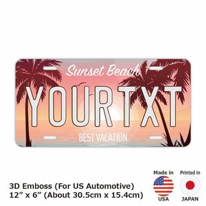 Palm Tree Ocean Sunset / Customizable USA License Plate 12in x 6in Embossed