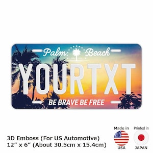 Palm Tree & Sunset / Customizable USA License Plate 12in x 6in Embossed