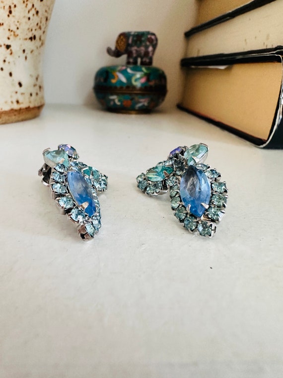 Weiss Light Blue Rhinestone clip on earrings - image 4