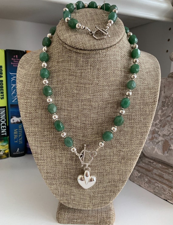 Jade colored and Sterling Silver Necklace