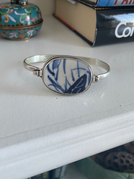 Blue Porcelain .925 cuff bracelet - image 1