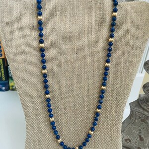 14k Gold Lapis Beaded Necklace