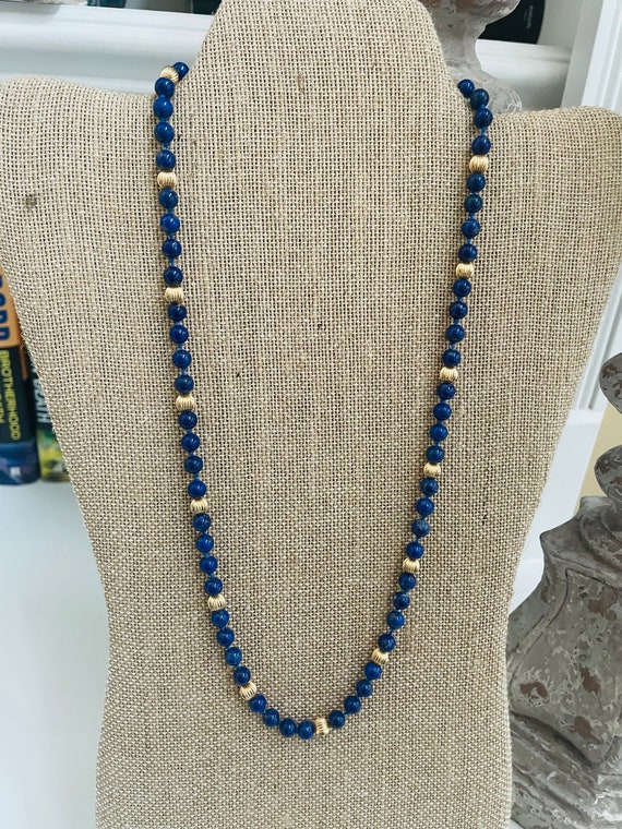 14k Gold Lapis Beaded Necklace