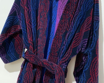 Thick Vintage Cotton Robe, New With Tags, Red/Blue/Purple