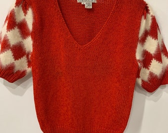 Nannell Vintage Sweater, 70s Sweater, Red/White
