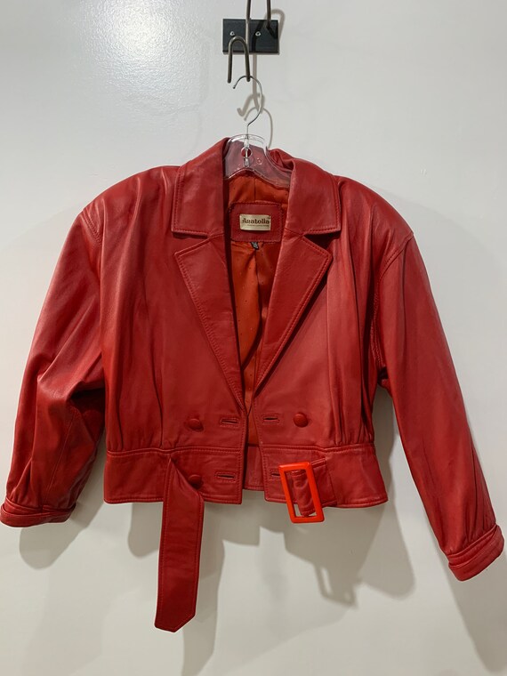 Anatolia Red 80s Vintage Leather Jacket, Size 38, 