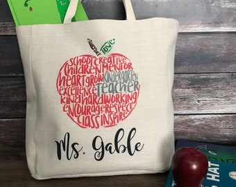 Teacher tote bag, teacher gift, apple teacher bag, teacher appreciation, teacher bag, Montessori teacher gift, Preschool Director gift