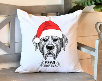 Christmas pillow cover, Christmas dog pillow, Christmas dog gift, dog lover gift, dog in Santa hat, dog lover Christmas gift