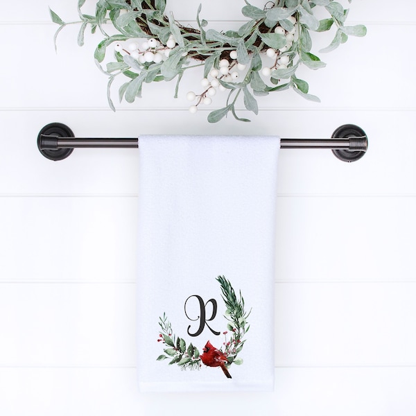 Monogram towel, Christmas towel, monogram Christmas towel, guest room towel, cardinal towel, monogram cardinal towel