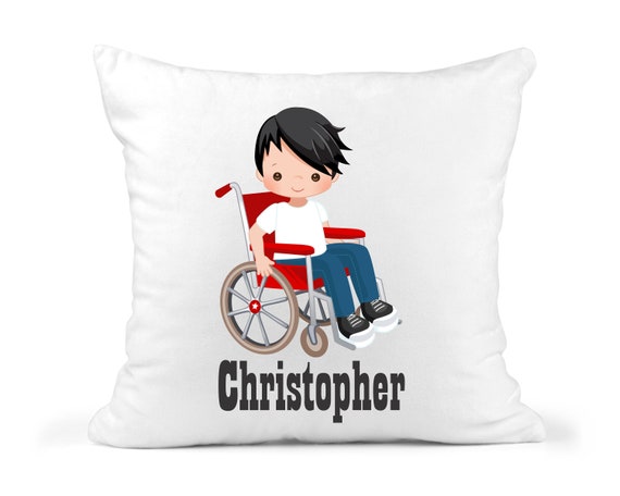 Special Needs Pillow Cover, Personalized Boy in Wheelchair Pillow