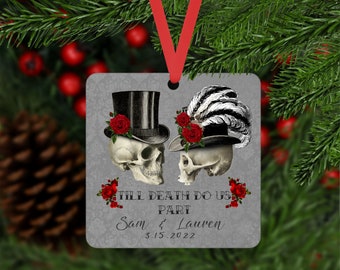 Personalized skull wedding ornament, till death do us part gift, skull wedding ornament, skull wedding gift, skull wedding gift, Goth gift