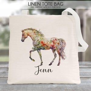 Horse tote bag, horse bag, horse bag, horse lover gift, horse tote, floral horse bag, boho horse gift, personalized horse gift