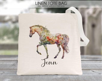 Horse tote bag, horse bag, horse bag, horse lover gift, horse tote, floral horse bag, boho horse gift, personalized horse gift, horse lover