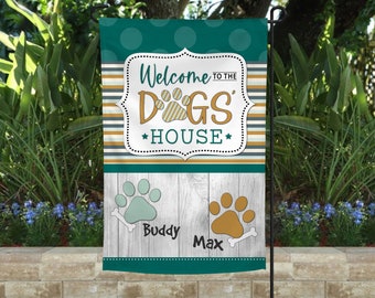 Garden flag, dog garden flag, dog lover flag, dog lover gift, dog flag, Welcome to the dog's house, dogs rule the house gift, dog's house